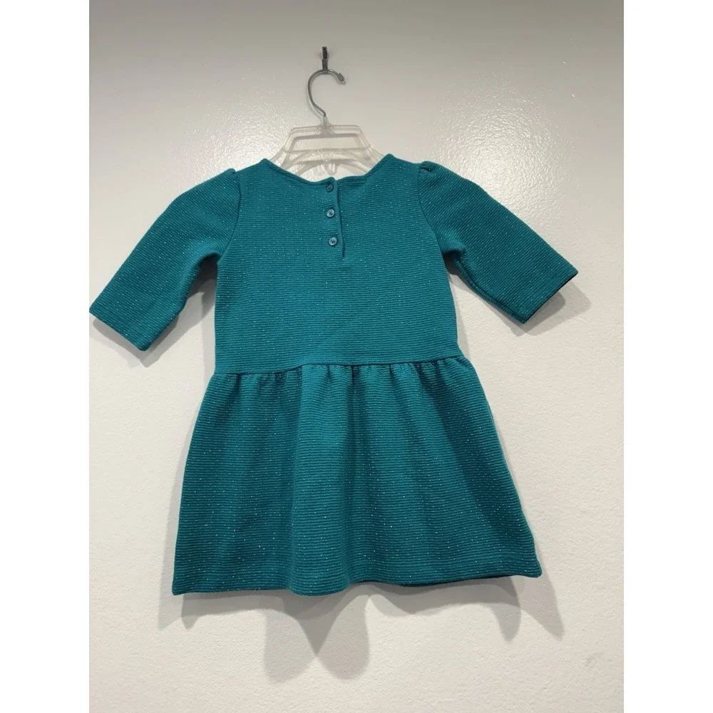 Janie And Jack Shimmer Dot Jacquard Dress Size 3 Teal Green Gold Party Holiday